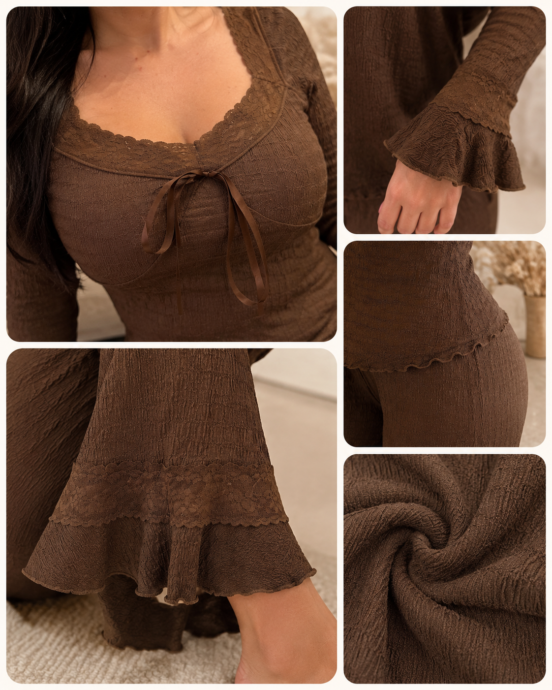 Fall in Love with Staying In — Chocolate Lace Lounge Set